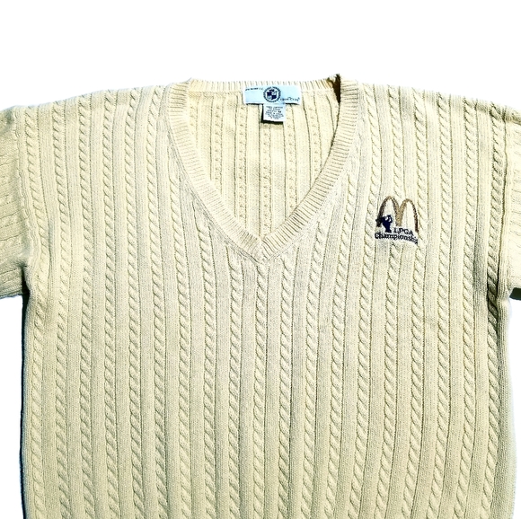 Vintage LPGA Womens V-Neck Cable Knit Sweater M - Picture 2 of 8